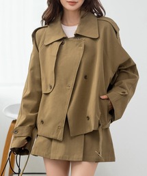 DAY CLOSET | 【韓国っぽセットアップ/バックゴム】長袖トレンチ風オーバーサイズジャケット+ミニプリーツスカート 上下2点セット レディース(セットアップ)