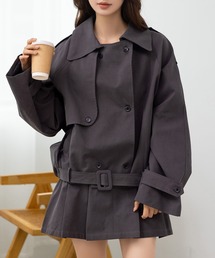 DAY CLOSET | 【韓国っぽセットアップ/バックゴム】長袖トレンチ風オーバーサイズジャケット+ミニプリーツスカート 上下2点セット レディース(セットアップ)