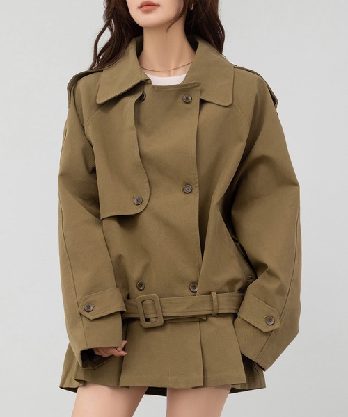 DAY CLOSET（デイ クローゼット）の「【韓国っぽセットアップ/バックゴム】長袖トレンチ風オーバーサイズジャケット+ミニプリーツスカート 上下2点セット レディース（セットアップ・レディース・キャメル/チャコールグレー・M/S）」の14枚目の写真