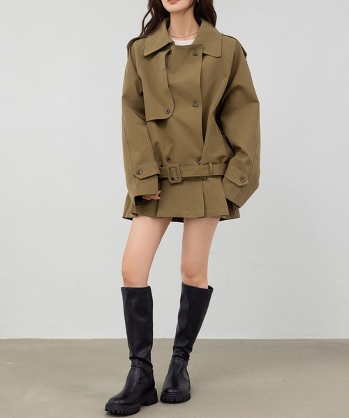 DAY CLOSET（デイ クローゼット）の「【韓国っぽセットアップ/バックゴム】長袖トレンチ風オーバーサイズジャケット+ミニプリーツスカート 上下2点セット レディース（セットアップ・レディース・キャメル/チャコールグレー・M/S）」の18枚目の写真