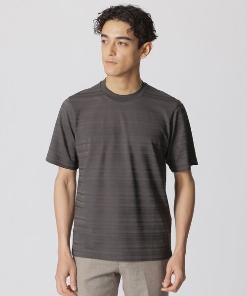 Paul Stuart(ポールスチュアート)の「リンクスシャドーボーダーTシャツ(半袖)(Tシャツ/カットソー・メンズ・チャコールグレー/ホワイト・L/M/XL)」の1枚目の写真