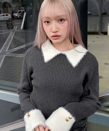 『DAESE TOKYO/デセトウキョウ』ウールライクフェザー配色ポロニット