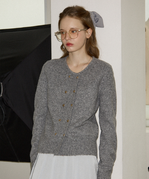 Camille Double Button Cardigan_ Gray