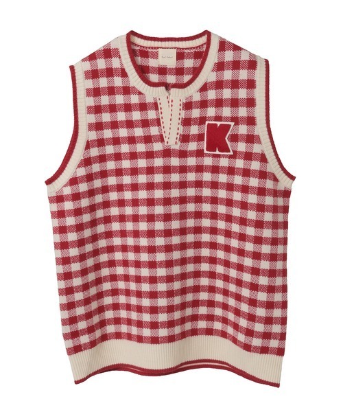 Kロゴワッペン付きチェックニットベスト（ベスト）｜KARL HELMUT