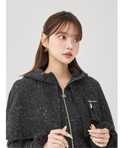 【美品】ニナリッチ セットアップ 大きいサイズ13 ツイード ロゴ刻印ボタン Darich（ダーリッチ） セットアップ ラメツイードパーカーセットアップ