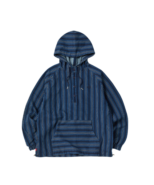 COMONINOZ（コモニノズ）の「STRIPE HOOD SHIRT [INDIGO BLUE]（シャツ/ブラウス・メンズ・ダークブルー・SMALL/MEDIUM/LARGE）」の2枚目の写真