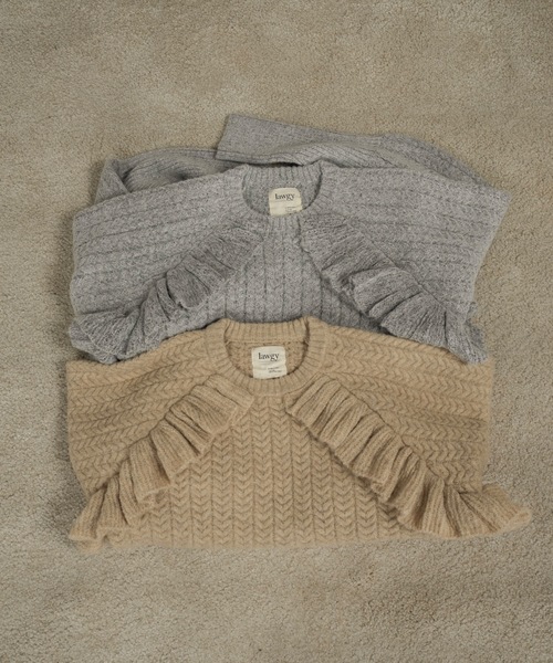 lawgy(ラウジー)の「cable frill raglan sleeve knit / ケーブルフリルラグランスリーブニット(ニット/セーター・レディース・グレー/ベージュ・FREE)」の11枚目の写真