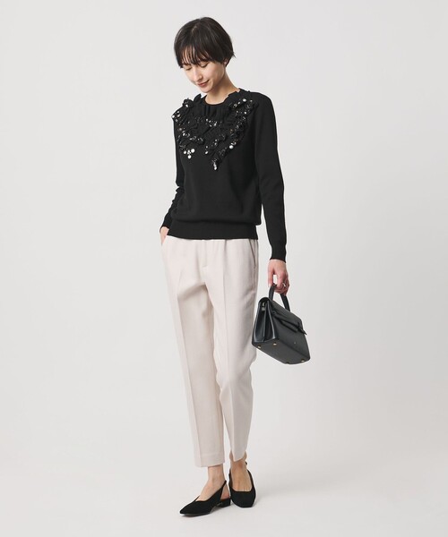 UNITED ARROWS(ユナイテッドアローズ)の「フリル ビジュー ニット(ニット/セーター・レディース・ブラック/オフホワイト・FREE)」の4枚目の写真