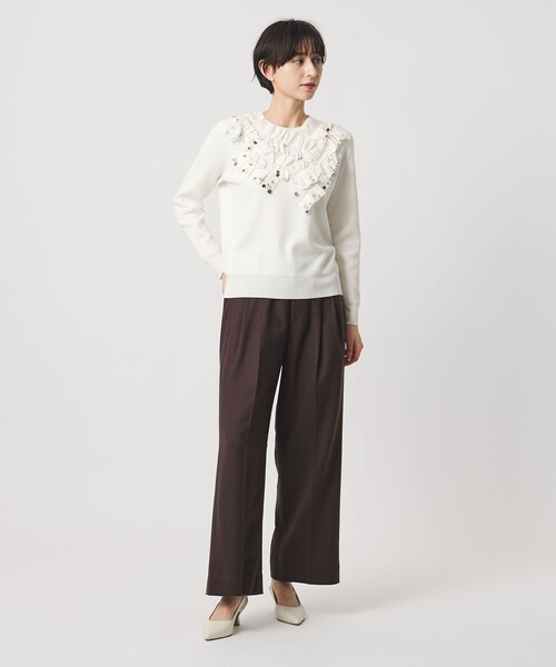 UNITED ARROWS(ユナイテッドアローズ)の「フリル ビジュー ニット(ニット/セーター・レディース・ブラック/オフホワイト・FREE)」の5枚目の写真