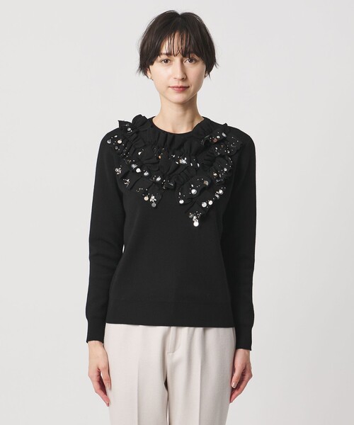 UNITED ARROWS(ユナイテッドアローズ)の「フリル ビジュー ニット(ニット/セーター・レディース・ブラック/オフホワイト・FREE)」の7枚目の写真