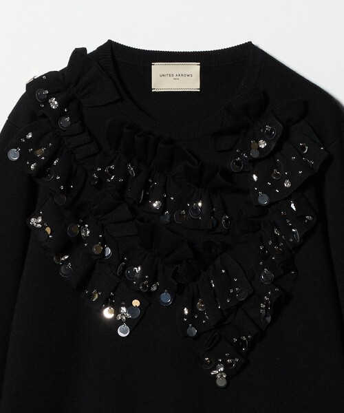 UNITED ARROWS(ユナイテッドアローズ)の「フリル ビジュー ニット(ニット/セーター・レディース・ブラック/オフホワイト・FREE)」の12枚目の写真