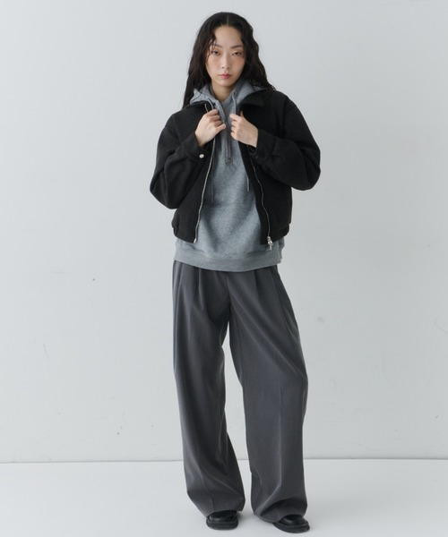 NUJOH（ヌゾ）の「Modern Zip Short Jacket / モダンジップショートジャケット（ブルゾン・レディース・チャコールグレー/ブラウン/ライトベージュ・FREE）」の7枚目の写真