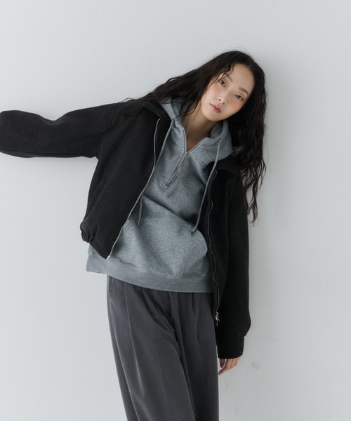 NUJOH（ヌゾ）の「Modern Zip Short Jacket / モダンジップショートジャケット（ブルゾン・レディース・チャコールグレー/ブラウン/ライトベージュ・FREE）」の11枚目の写真