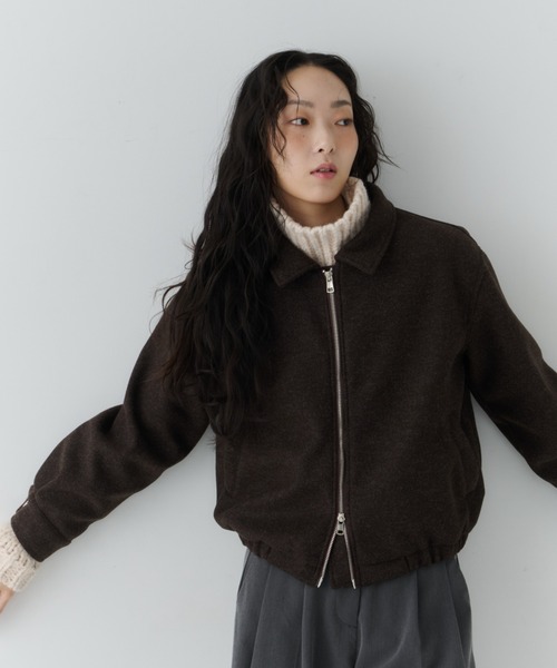 NUJOH（ヌゾ）の「Modern Zip Short Jacket / モダンジップショートジャケット（ブルゾン・レディース・チャコールグレー/ブラウン/ライトベージュ・FREE）」の18枚目の写真