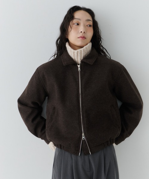 NUJOH（ヌゾ）の「Modern Zip Short Jacket / モダンジップショートジャケット（ブルゾン・レディース・チャコールグレー/ブラウン/ライトベージュ・FREE）」の17枚目の写真