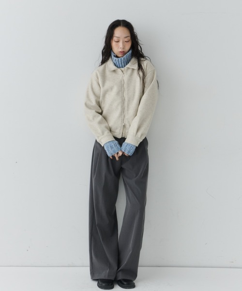 NUJOH（ヌゾ）の「Modern Zip Short Jacket / モダンジップショートジャケット（ブルゾン・レディース・チャコールグレー/ブラウン/ライトベージュ・FREE）」の22枚目の写真