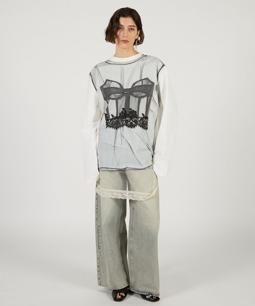 PRANK PROJECT（プランクプロジェクト）の「チュールビスチェプリントロンTEE / Tulle Bustier Print Long Tee（Tシャツ/カットソー・レディース・ホワイト・FREE）」の2枚目の写真