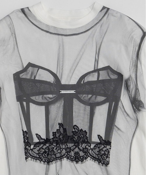 PRANK PROJECT（プランクプロジェクト）の「チュールビスチェプリントロンTEE / Tulle Bustier Print Long Tee（Tシャツ/カットソー・レディース・ホワイト・FREE）」の11枚目の写真