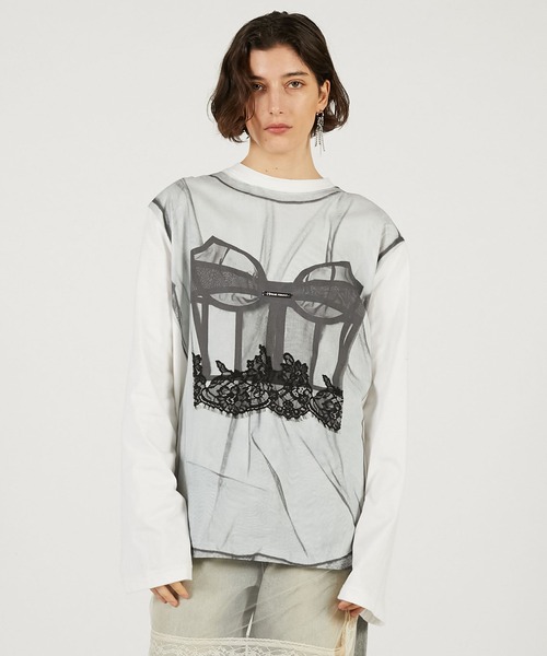 PRANK PROJECT(プランクプロジェクト)の「【Pre-Order】チュールビスチェプリントロンTEE / Tulle Bustier Print Long Tee(Tシャツ/カットソー・レディース・ホワイト・FREE)」の16枚目の写真
