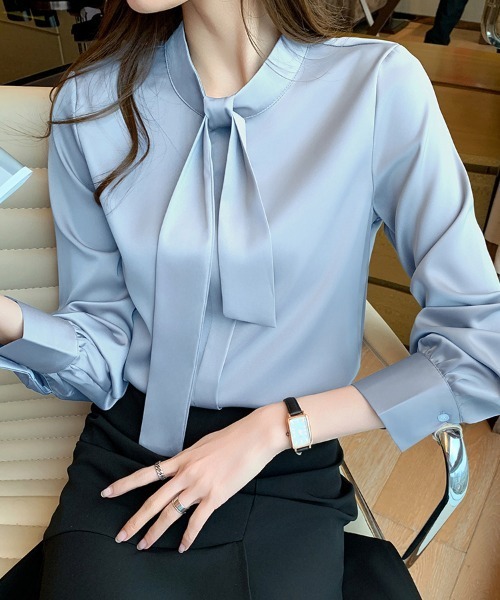 ONEP STAR(ワンピスター)の「リボンタイハイネックブラウス(シャツ/ブラウス・レディース・ホワイト/モカ/ブルー・MEDIUM/LARGE)」の13枚目の写真