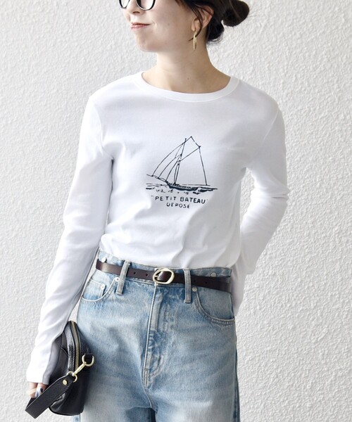 PETIT BATEAU（プチバトー）の「【SHIPS any別注】PETIT BATEAU: プリント ロン TEE（Tシャツ/カットソー・レディース・ホワイト/ネイビー・ONE SIZE）」の5枚目の写真