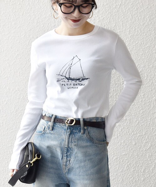 PETIT BATEAU（プチバトー）の「【SHIPS any別注】PETIT BATEAU: プリント ロン TEE（Tシャツ/カットソー・レディース・ホワイト/ネイビー・ONE SIZE）」の6枚目の写真