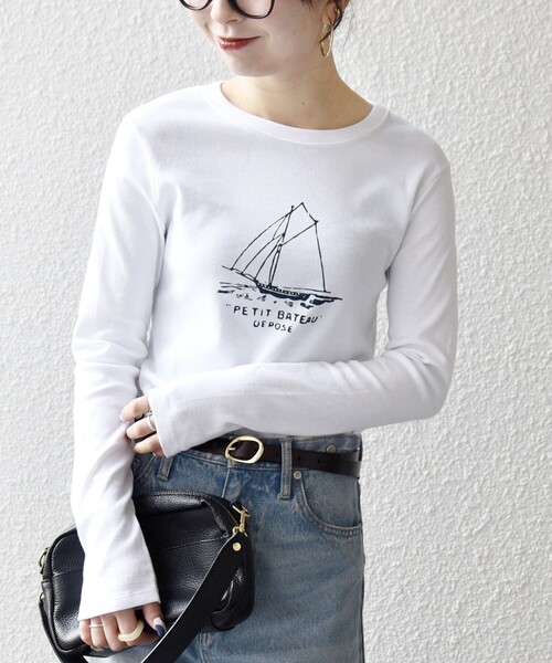 PETIT BATEAU（プチバトー）の「【SHIPS any別注】PETIT BATEAU: プリント ロン TEE（Tシャツ/カットソー・レディース・ホワイト/ネイビー・ONE SIZE）」の10枚目の写真