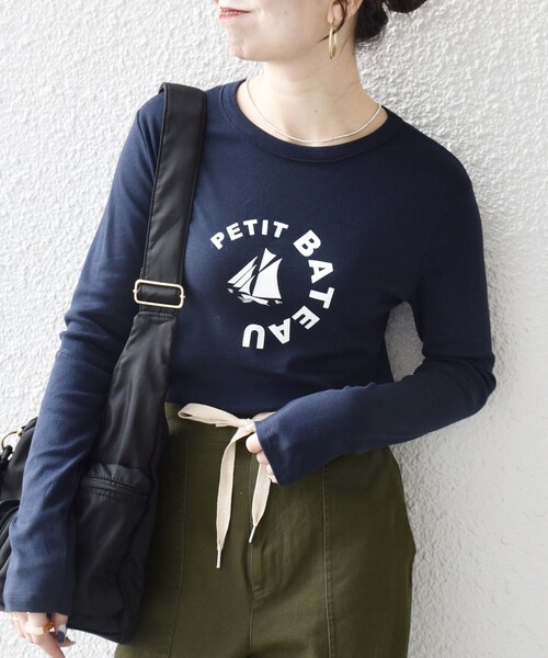 PETIT BATEAU（プチバトー）の「【SHIPS any別注】PETIT BATEAU: プリント ロン TEE（Tシャツ/カットソー・レディース・ホワイト/ネイビー・ONE SIZE）」の13枚目の写真