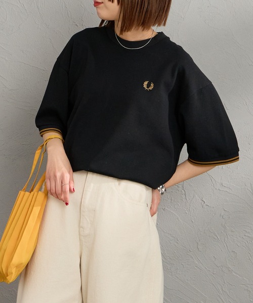 FRED PERRY（フレッドペリー）の「[FRED PERRY/フレッドペリー] 別注 ツインティップライン ワイドシルエット 鹿の子Tシャツ（Tシャツ/カットソー・レディース・ネイビー/オートミール/ブラック/ホワイト・L/M/S）」の2枚目の写真