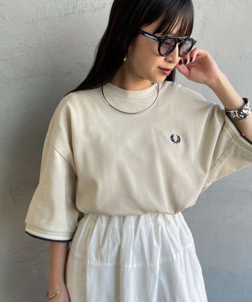 FRED PERRY（フレッドペリー）の「[FRED PERRY/フレッドペリー] 別注 ツインティップライン ワイドシルエット 鹿の子Tシャツ（Tシャツ/カットソー・レディース・ネイビー/オートミール/ブラック/ホワイト・L/M/S）」の9枚目の写真
