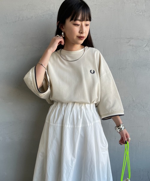 FRED PERRY（フレッドペリー）の「[FRED PERRY/フレッドペリー] 別注 ツインティップライン ワイドシルエット 鹿の子Tシャツ（Tシャツ/カットソー・レディース・ネイビー/オートミール/ブラック/ホワイト・L/M/S）」の10枚目の写真