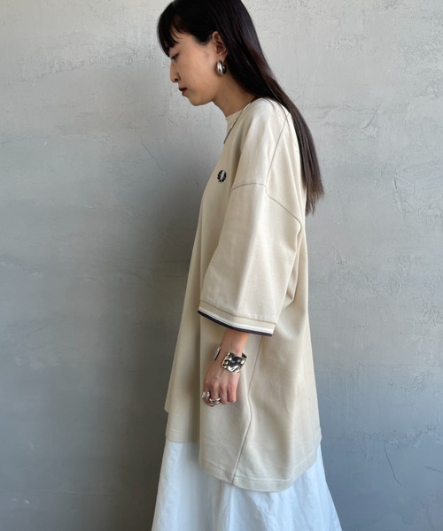 FRED PERRY（フレッドペリー）の「[FRED PERRY/フレッドペリー] 別注 ツインティップライン ワイドシルエット 鹿の子Tシャツ（Tシャツ/カットソー・レディース・ネイビー/オートミール/ブラック/ホワイト・L/M/S）」の15枚目の写真