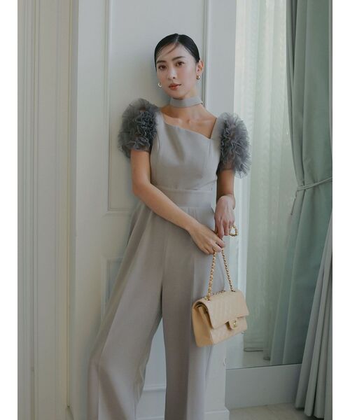 LAGUNAMOON（ラグナムーン）の「【ソンイさんコラボ】LADYチュールショルダーパンツドレス 結婚式 お呼ばれ（ドレス・レディース・ライトグレー/ブラック・MEDIUM/SMALL）」の4枚目の写真