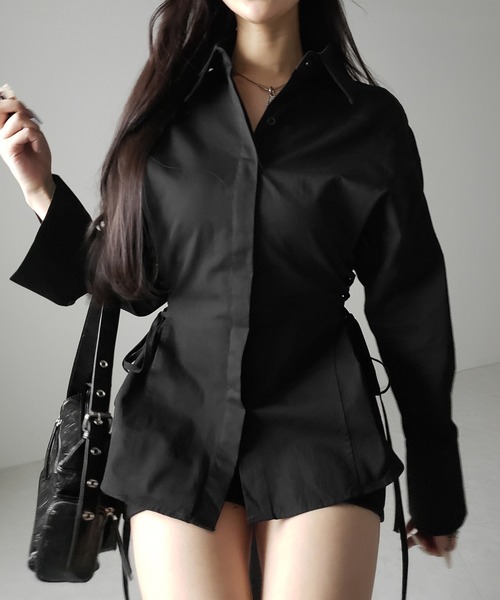 me+em select（ミームセレクト）の「【 ３color 】レースアップサイドリボンスリムラインシャツ ／ lace up side ribbon slim line shirt（シャツ/ブラウス・レディース・ライトブルー/ブラック/ホワイト・FREE）」の22枚目の写真