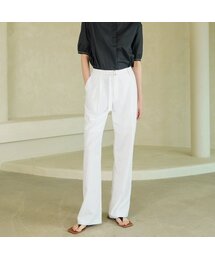 Linen Pintuck Semi-Wide Slacks _ White