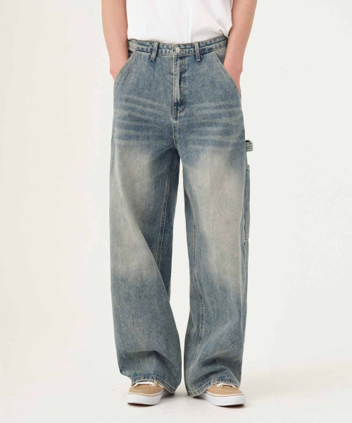 ACSHI(アクシ)の「ヴィンテージウォッシングカーペンターバルーンフィットデニムパンツユニセックス(ブルー)(デニムパンツ・メンズ・その他・S/M/L/XL/XS/XXL)」の2枚目の写真