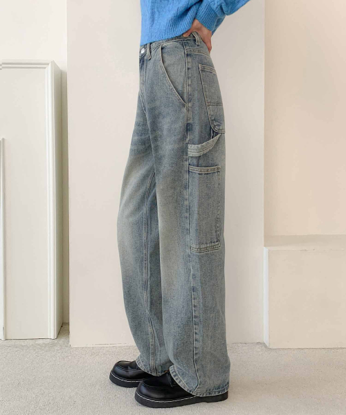 ACSHI(アクシ)の「ヴィンテージウォッシングカーペンターバルーンフィットデニムパンツユニセックス(ブルー)(デニムパンツ・メンズ・その他・S/M/L/XL/XS/XXL)」の4枚目の写真