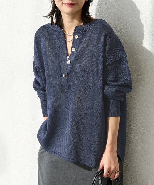 JOURNAL STANDARD(ジャーナルスタンダード)の「テープヤーンヘンリープルオーバー(ニット/セーター・レディース・アイボリー/ネイビー/ラベンダー・FREE)」の3枚目の写真