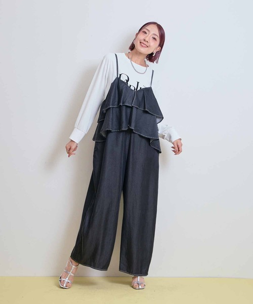 LHELBIE(レルビエ)の「デニムフリルキャミサロペット(サロペット/オーバーオール・レディース・インディゴブルー/ブラック/ブルー・M)」の10枚目の写真