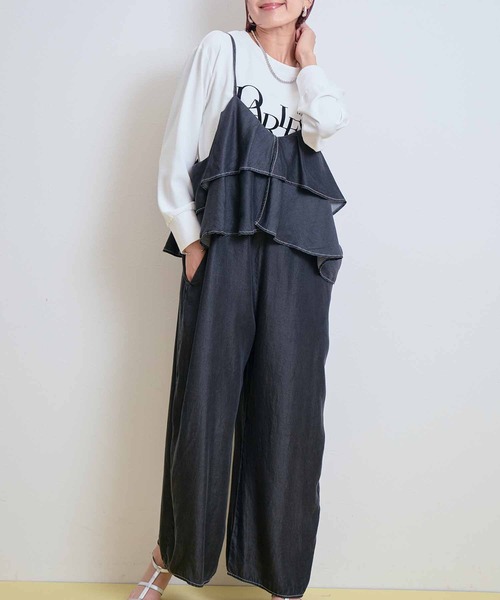 LHELBIE(レルビエ)の「デニムフリルキャミサロペット(サロペット/オーバーオール・レディース・インディゴブルー/ブラック/ブルー・M)」の9枚目の写真