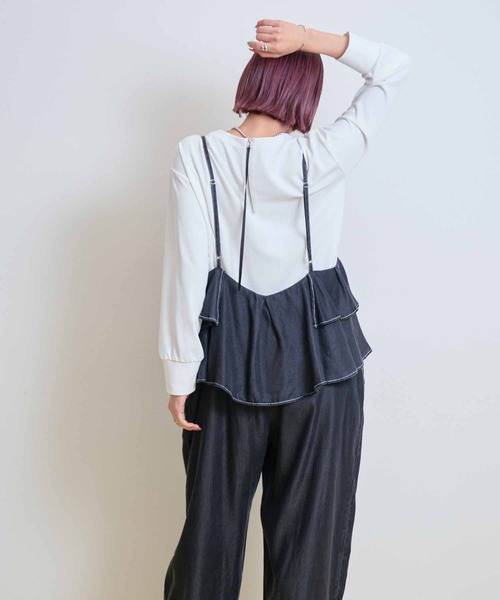 LHELBIE(レルビエ)の「デニムフリルキャミサロペット(サロペット/オーバーオール・レディース・インディゴブルー/ブラック/ブルー・M)」の11枚目の写真