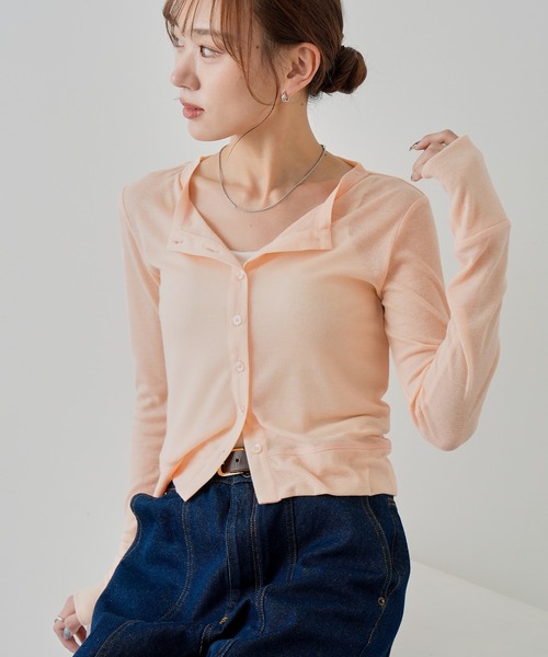 NOGLE（ノグル）の「【NOGLE/ノグル】シアーコンパクトカーディガン（カーディガン/ボレロ・レディース・グレー/イエロー/ピンク/ブラウン/ホワイト/ブラック/チャコールグレー/ブルー・FREE）」の8枚目の写真