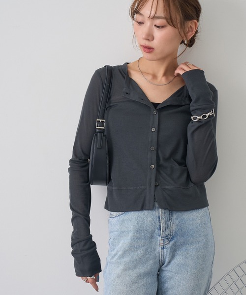 NOGLE（ノグル）の「【NOGLE/ノグル】シアーコンパクトカーディガン（カーディガン/ボレロ・レディース・グレー/イエロー/ピンク/ブラウン/ホワイト/ブラック/チャコールグレー/ブルー・FREE）」の3枚目の写真