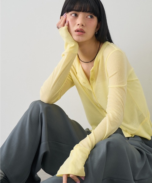 NOGLE（ノグル）の「【NOGLE/ノグル】シアーコンパクトカーディガン（カーディガン/ボレロ・レディース・グレー/イエロー/ピンク/ブラウン/ホワイト/ブラック/チャコールグレー/ブルー・FREE）」の7枚目の写真