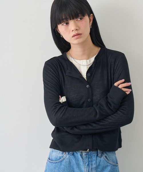 NOGLE（ノグル）の「【NOGLE/ノグル】シアーコンパクトカーディガン（カーディガン/ボレロ・レディース・グレー/イエロー/ピンク/ブラウン/ホワイト/ブラック/チャコールグレー/ブルー・FREE）」の2枚目の写真