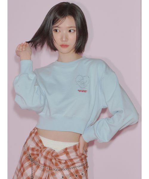 Hearts2Hearts LILY BROWN コラボ スウェット M ブルー LILY BROWN×Hearts2Hearts】コラボレーションビジューロゴスウェット