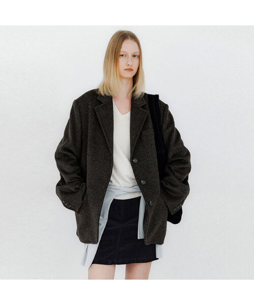 ATELIER NAIN(アトリエナイン)の「WOOL TWILL SINGLE BUTTON JACKET(JK-3055)(その他アウター・レディース・ヘザーチャコール/ダークブラウン・FREE)」の1枚目の写真