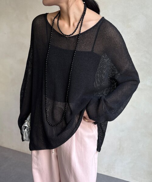 DouDou（ドゥドゥ）の「前後2WAY鹿の子編みプルオーバー（ニット/セーター・レディース・ブラック系その他2/ブラック/ブラウン系その他2/ミント/ベージュ・FREE）」の14枚目の写真