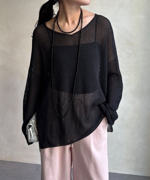 DouDou（ドゥドゥ）の「前後2WAY鹿の子編みプルオーバー（ニット/セーター・レディース・ブラック系その他2/ブラック/ブラウン系その他2/ミント/ベージュ・FREE）」の15枚目の写真