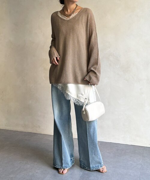 DouDou（ドゥドゥ）の「前後2WAY鹿の子編みプルオーバー（ニット/セーター・レディース・ブラック系その他2/ブラック/ブラウン系その他2/ミント/ベージュ・FREE）」の16枚目の写真